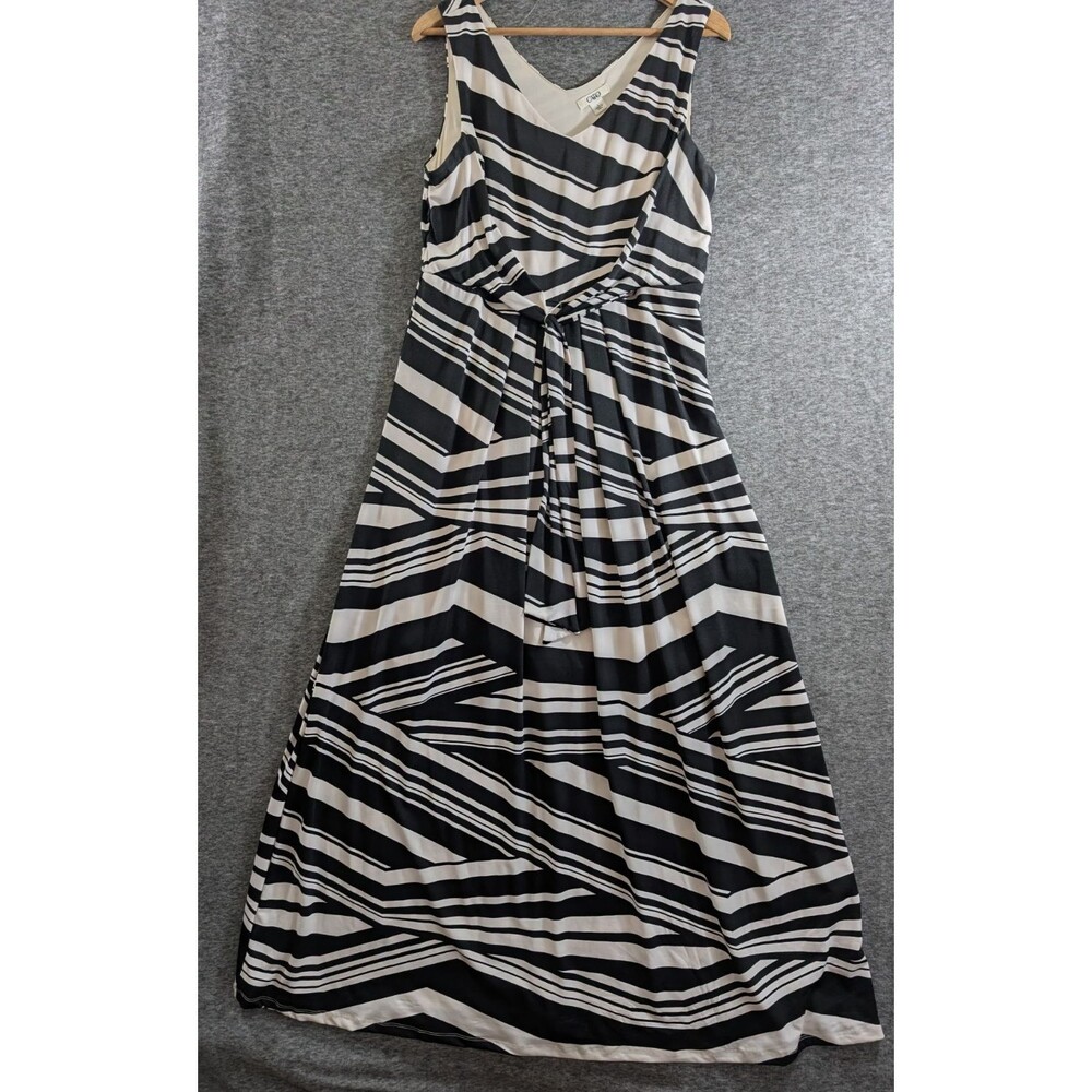 CATO Sleeveless Maxi Dress Black and White Stripe Belted Detail Size Large
